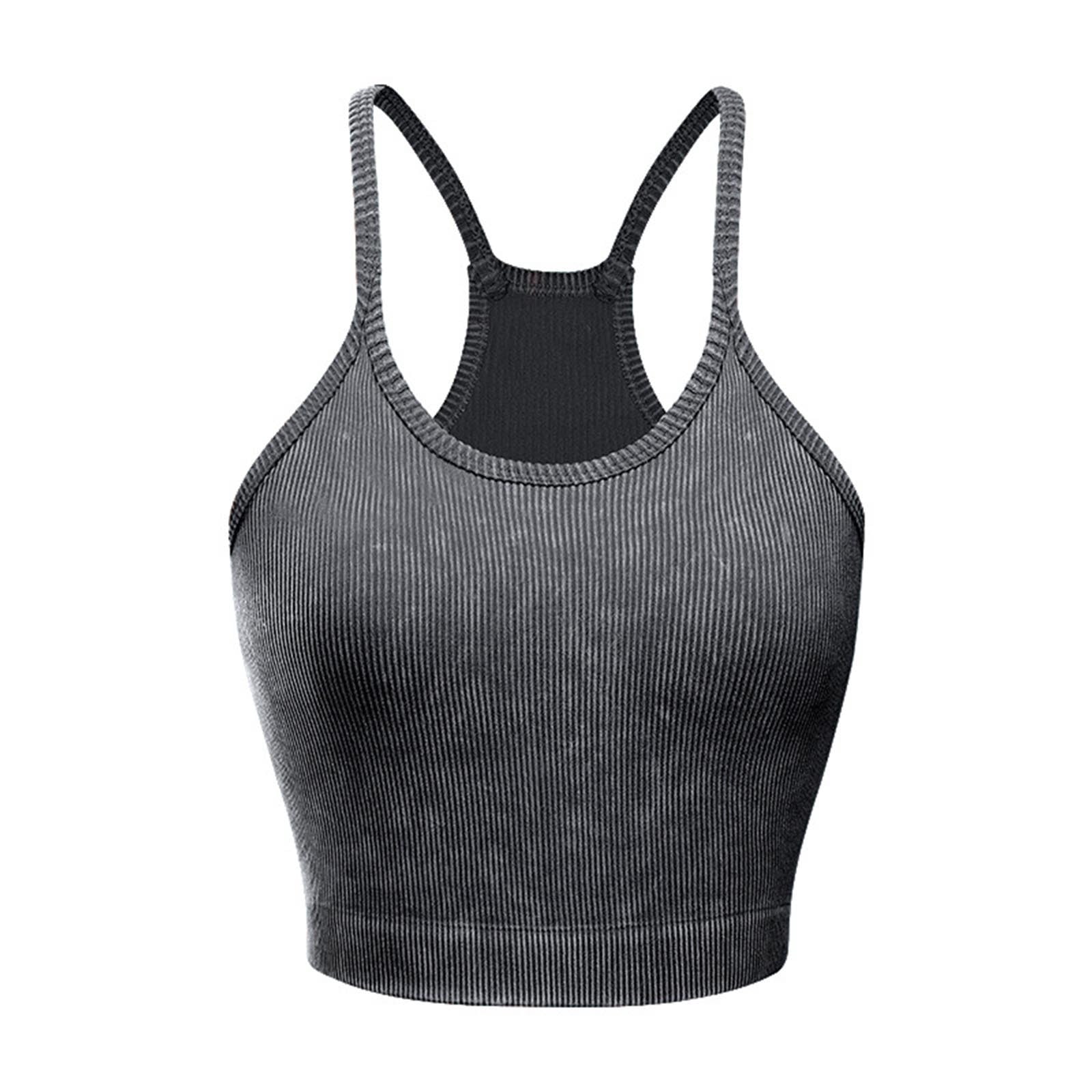 TrendVibe365 Racerback Sports Bra Women Ribbed Knit No Wire Push up Seamless Bralettes Padded
