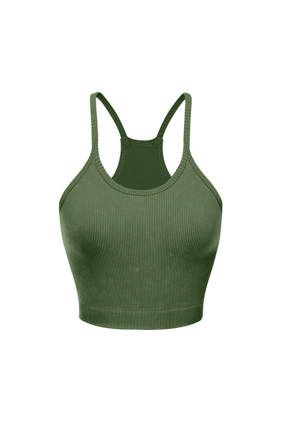 Racerback Sports Bras for Women Ribbed Knit No Underwire Push up Tshirt Bralette Padded High Neck Racerback Spaghetti Strap Supportive Longline Bustier Crop Cami Top Comfort Lingerie