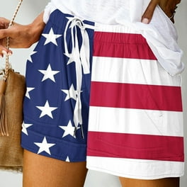 TrendVibe365 Red White and Blue Womens Summer Shorts Linen Blend Bermuda Shorts Striped Stars Patriotic Pants Summer Beach Loose Fit Usa Flag Trousers Elastic Waist Pant Drawstring with Pockets Walmar...