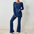 thumbnail image 1 of successthop Ribbed Lounge Sets for Women 2 Piece Split Hem Ribbed Knit Crewneck Long Sleeve Shirts and Wide Leg Long Pants Casual Travel Pajamas Lounge Set Loungewear Summer Outfits, 1 of 7