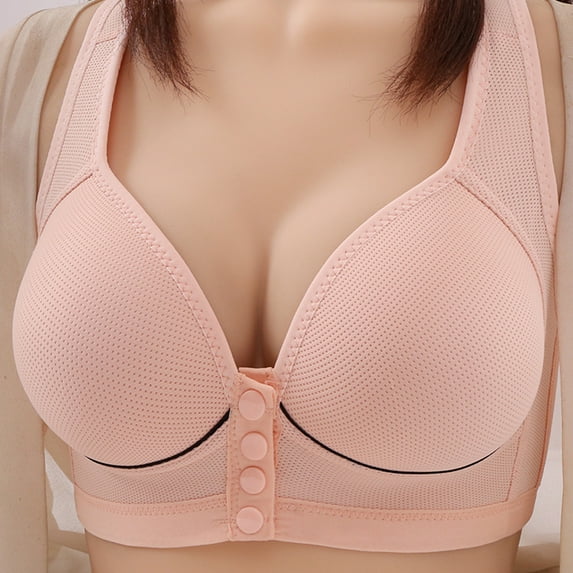 successthop Sexy Bras for Women Wirefree Push up Bralettes Padded Button Front Clasp Wide Strap Corset Bra Full Coverage Crop Tank Top Comfy Underwear Pink M
