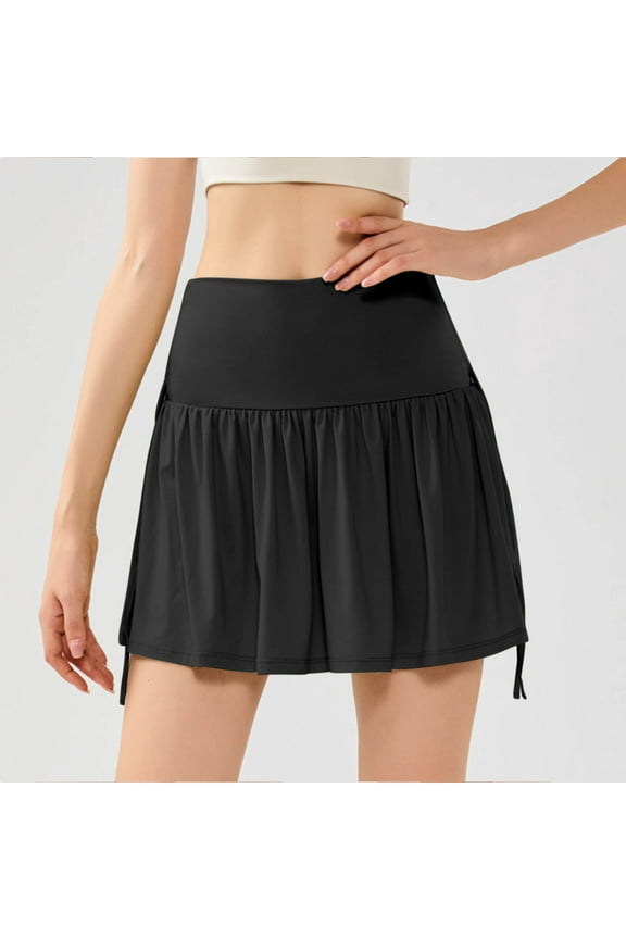 Skirts with Shorts Underneath Womens Run Tennis Golf Athletic Skirts Gym Mid Waisted Pleated Skort Shorts Pants with Inner Brief Lightweight Pull on Elastic Waist Trousers w Pockets