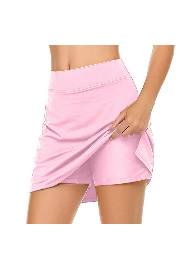 Skirts with Shorts Underneath Womens Run Tennis Golf Stretchy Athletic Skirts Active Mid Rise Skort Shorts Pants with Inner Brief Lightweight Pull on Elastic Waist Trousers w Pockets