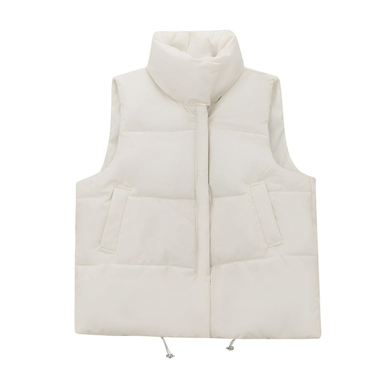 TrendVibe365 Sleeveless Cropped Puffer Vest Women Beige No Sleeves