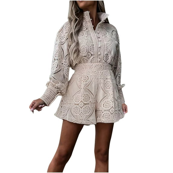 successthop Soft Lounge Sets for Women Solid Color Hollow Out Embroidered Lapel Neck Long Sleeve Shirts and Long Pants Casual Travel Pajamas Lounge Set Loungewear Summer Outfits