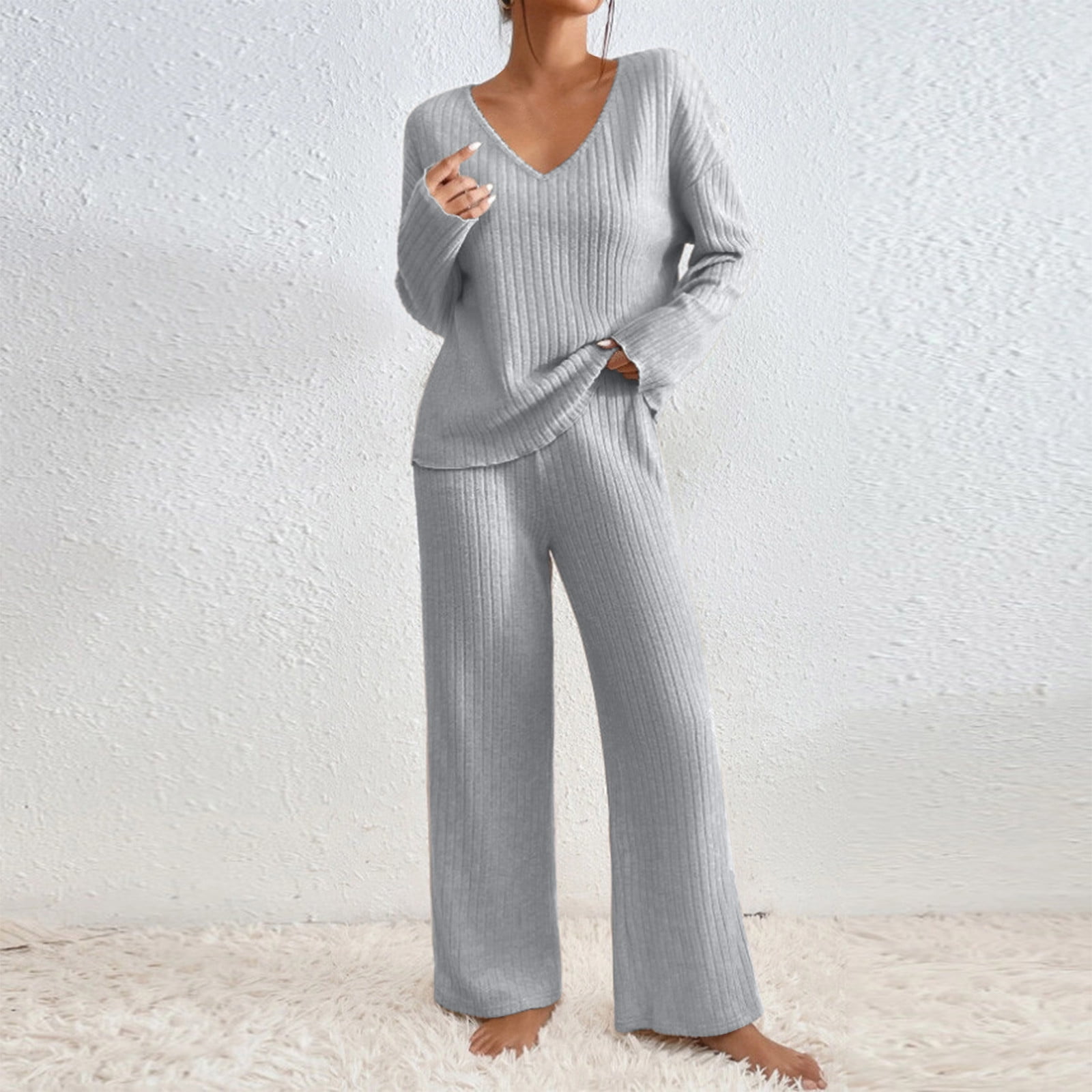 V-Neck Top and Pants Lounge Set main image 0
