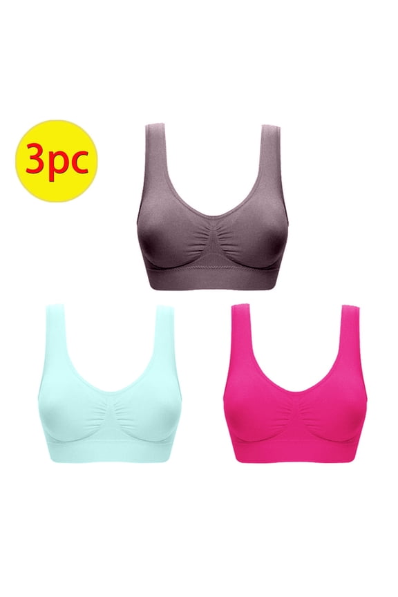 Sport Bra Women 3 Pack Sleep Wirefree Push up Underoutfit Bralette Padded U Back Wide Strap Support Corset Bra Full Coverage Crop Tank Top Comfy Lingerie Pink L