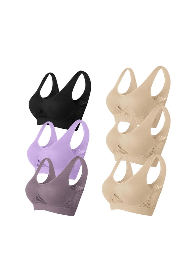 Sport Bra Women Plus Size Multipack Mesh No Wire Push up Bralette Padded U Back Wide Strap Support Corset Top Full Coverage Crop Tank Top Cute Underwear Black 5XL