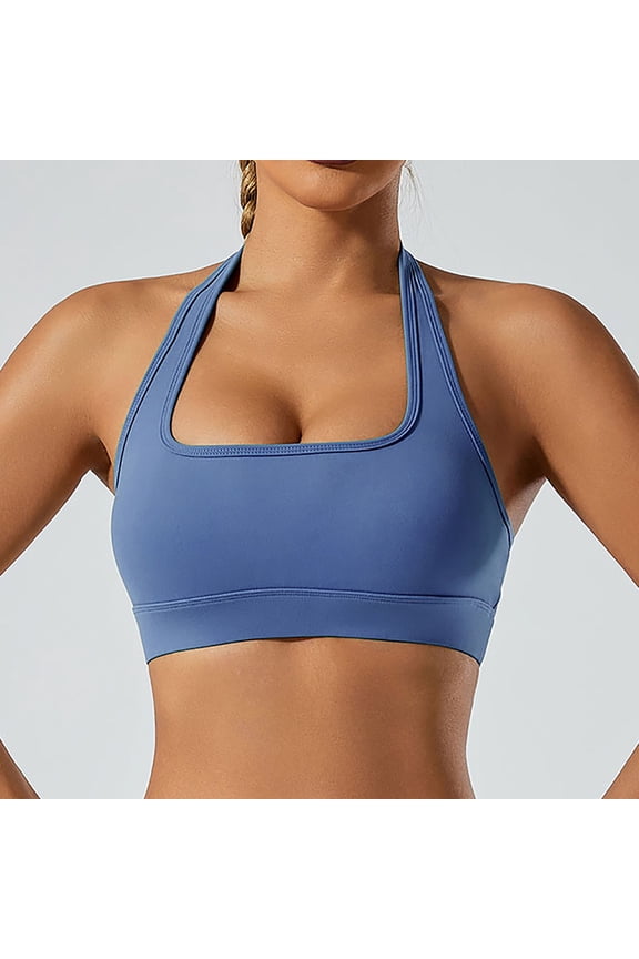 Sport Bras Women Wirefree Push up Underoutfit Bralette Padded Backless Halter Support Corset Full Coverage Comfy Lingerie Blue L