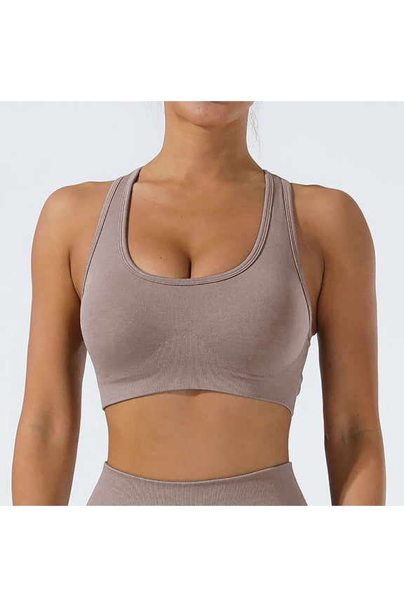 Sports Bras for Women Ribbed Knit Wirefree Push up Underoutfit Bralette Padded Racerback Crossover Back Halter Wide Strap Support Corset Full Coverage Comfortable Shapewear Nude S