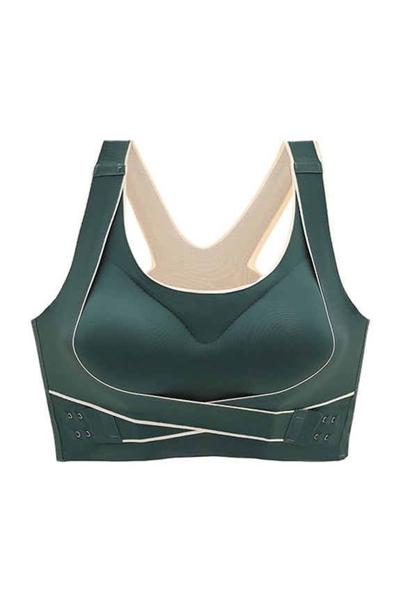 Sports Bras Women Wireless Push up Bralettes Padded Cross Side Buckle Front Crossover Back Wide Strap Support Bustier Full Coverage Crop Tank Top Comfort Shapewear Green M