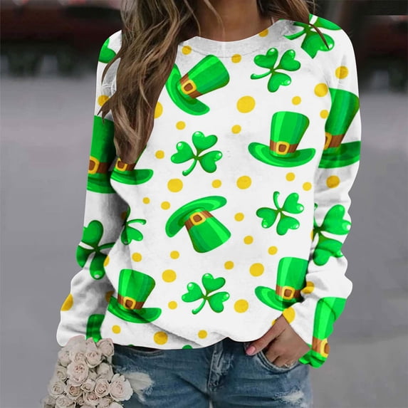 TrendVibe365 St Patricks Day Sweatshirts for Women 2024 Luck Shamrock Paddy's Day Pullovers Crew Neck Holiday Shirts Long Sleeve Gifts Tees Tops Loose Casual Clothes