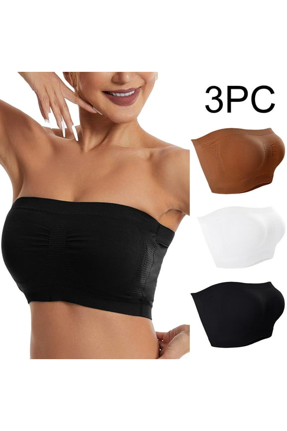 Strapless Bralette Women Multipack Tube Top Stretchy Wireless Push up Underoutfit Bras Padded Corset Bra Full Coverage Comfy Lingerie Black S