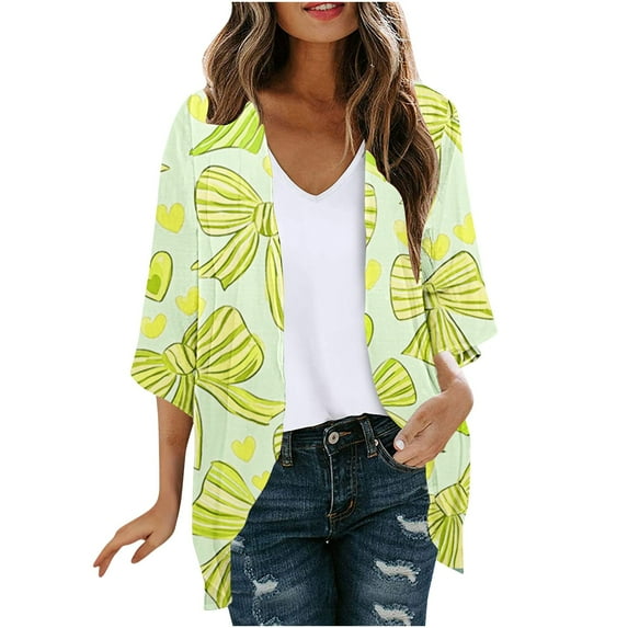 successthop Summer Beach Kimonos Women Casual Floral Print Sheer Cardigan 3/4 Sleeve Lightweight Boho Covers Up Dressy Plus Size Everyday Wear Beach Vacation Outfits Going Out Cardigan