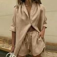 thumbnail image 1 of successthop Summer Outfits for Women 2 Piece Shorts Solid Color Button Down Lapel Neck Short Sleeve Shirts and Shorts Basic Travel Pajamas Lounge Set Loungewear Summer Outfits, 1 of 7