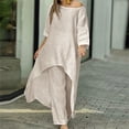 thumbnail image 1 of TrendVibe365 Summer Outfits for Women 2024 Trendy Solid Color Baggy Asymmetric Hem Crewneck Long Sleeve Shirts and Long Pants Comfy Trendy Pajamas Lounge Set Loungewear Summer Outfits, 1 of 7