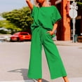 thumbnail image 1 of successthop Summer Outfits for Women Trendy Solid Color Baggy Crewneck Short Sleeve Shirts and Wide Leg Long Pants Casual Travel Pajamas Lounge Set Loungewear Summer Outfits, 1 of 6