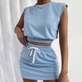 thumbnail image 1 of TrendVibe365 Summer Outfits for Women 2024 Trendy Solid Color Croped Crewneck Sleeveless Shirts and Mini Skirts Basic Travel Pajamas Lounge Set Loungewear Summer Outfits, 1 of 9