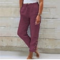 thumbnail image 1 of TrendVibe365 Summer Pants Womens Cotton Linen Summer Beach Pants Mid Rise Straight Leg Long Pants Fashion Button Elastic Waist Drawstring Trousers w Pockets Relaxed Soft, 1 of 7