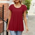thumbnail image 1 of successthop Summer Tops for Women Spring Blouse Tunic Pleated Solid Shirts Ruffle Sleeve Short Sleeve Tees Pullovers Crew Neck Tshirts Loose Fit Clothes, 1 of 4