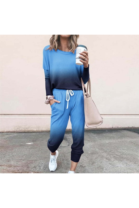successthop Sweat Outfits for Women 2 Pieces Plus Size Gradient Crewneck Long Sleeve Shirts and Jogger Sweatpants Fit Workout Outfits Activewear Tracksuit Jogging Suits Sweatsuits
