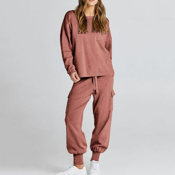 TrendVibe365 Sweatsuit Set for Women Clothes Solid Color Lapel Neck Long Sleeve Shirts and Jogger Sweatpants Casual Comfy Outfits Activewear Tracksuit Jogging Suits Sweatsuits