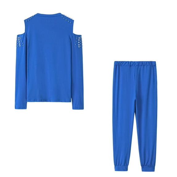 TrendVibe365 Sweatsuits 2PCS Sets Womens Solid Color Cold Shoulder Crewneck Long Sleeve Shirts and Jogger Sweatpants Casual Comfy Outfits Activewear Tracksuit Jogging Suits Sweatsuits