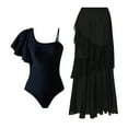 thumbnail image 1 of successthop Swimsuit Dress Women Black 2 Piece Cover up Skirt One Shoulder Solid Swimwear Beachwear M, 1 of 7