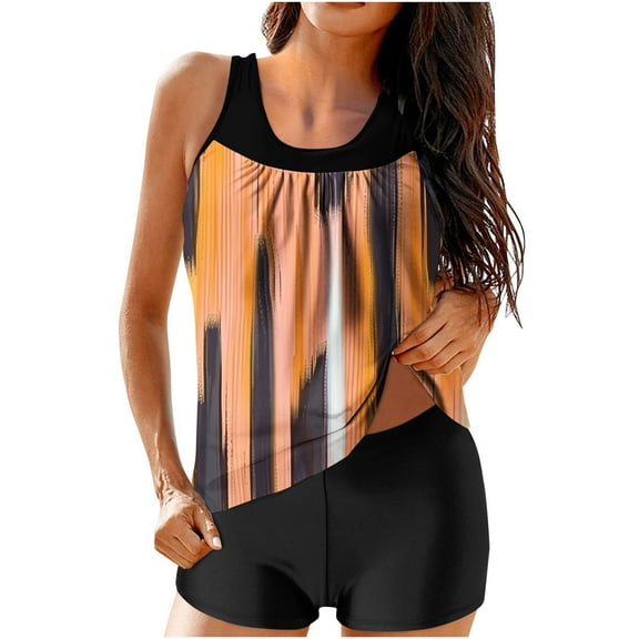 successthop Tankini Swimsuits for Juniors Orange 2 Piece Bathing Suits Boyfriend Shorts Tank Swimwear Beachwear L