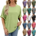 thumbnail image 1 of TrendVibe365 Teacher Shirts for Women Green Solid Color Back Pleated Basic Oversized Tees Crewneck Holiday Gifts Tops Cuffed Short Sleeve Shirts Tunic Cute Casual Outfits M(US=6), 1 of 8