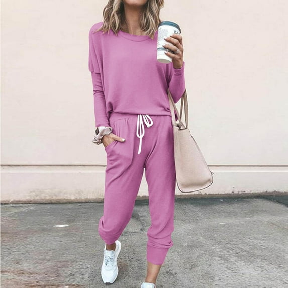 successthop Tracksuit for Women 2 Piece Solid Color Crewneck Long Sleeve Shirts and Jogger Sweatpants Casual Comfy Outfits Activewear Tracksuit Jogging Suits Sweatsuits
