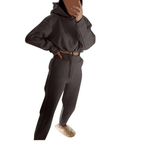 TrendVibe365 Tracksuit for Women 2 Piece Solid Color Croped Hoodie Long Sleeve Sweatshirts and Jogger Sweatpants Sports Slim Outfits Activewear Tracksuit Jogging Suits Sweatsuits