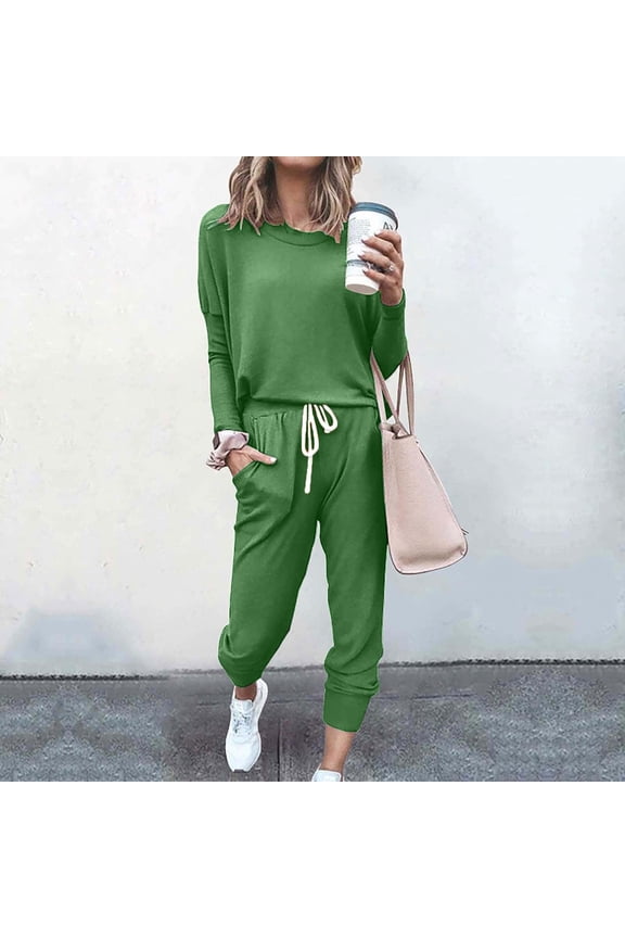 Tracksuit for Womens Solid Color Crewneck Long Sleeve Shirts and Jogger Sweatpants Trendy Fashion Outfits Activewear Tracksuit Jogging Suits Sweatsuits