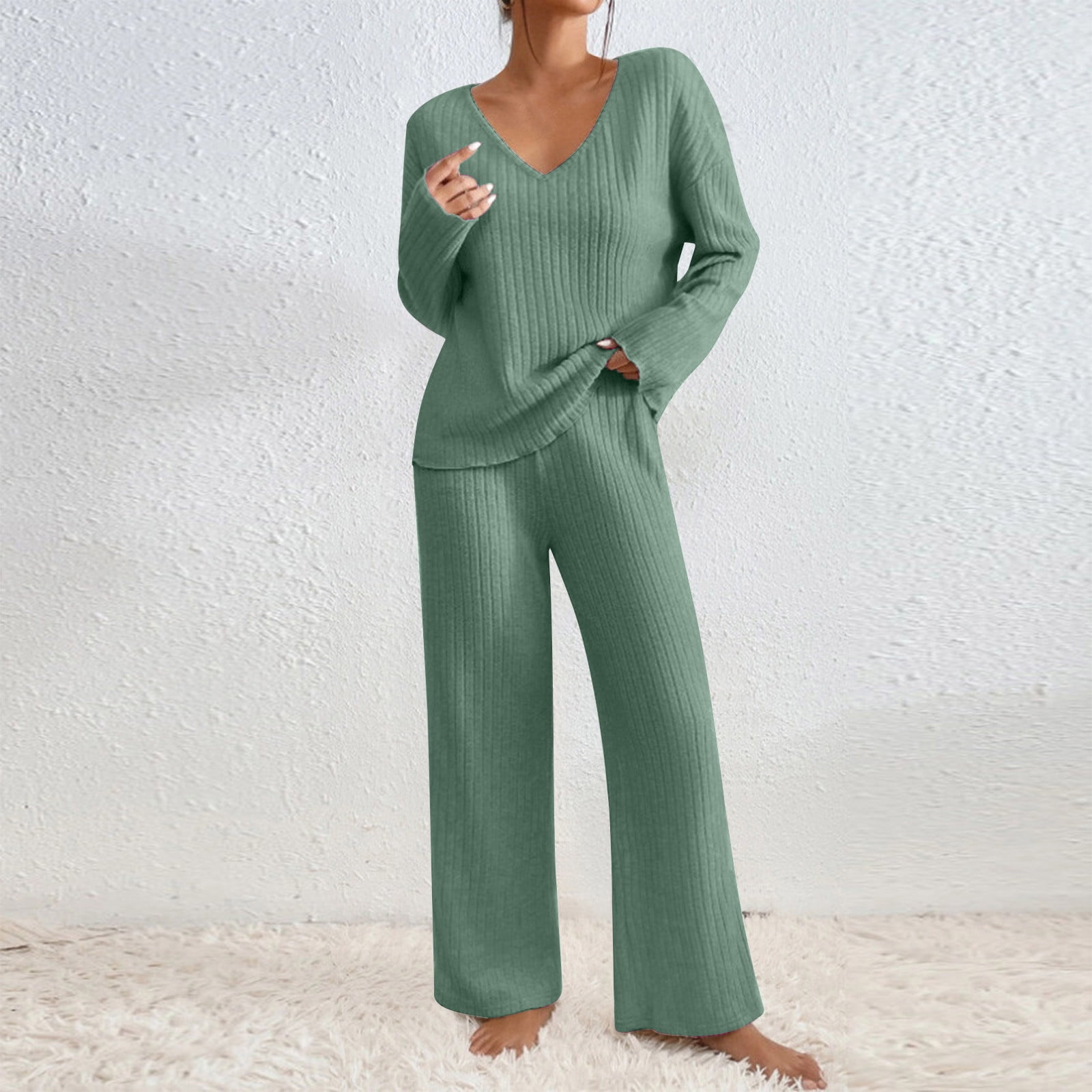 Round Neck Long Sleeve Top and Drawstring Pants Lounge Set main image 1