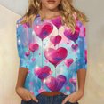 thumbnail image 1 of TrendVibe365 Valentines Day Clothes Ladies Tops and Blouses 3/4 Sleeve Dressy Plus Size with Crew Neck Polyester Casual Love Heart Printed Lover Gift Blouse Tops for Valentines Gifts Pink XL, 1 of 5