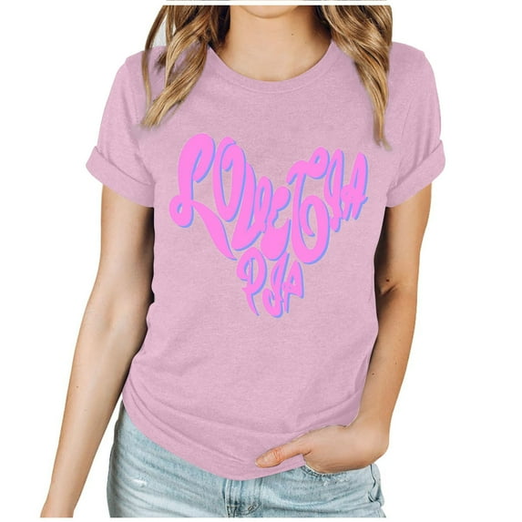 TrendVibe365 Valentines Shirts for Women Pink Love Heart Graphic Holiday Gifts Tshirts Short Sleeve Shirts Crew Neck Tees for Her Romantic Blouse Outfit XL(US=10)