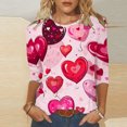 thumbnail image 1 of TrendVibe365 Valentines Womens Tops Womens Plus Size Tops 3/4 Sleeve Round Neck Polyester Casual Love Heart Printed Lover Gift Blouse Tops for Valentines Gifts Pink M, 1 of 5