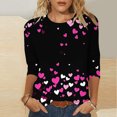 thumbnail image 1 of TrendVibe365 Valentines Womens Tops Womens Casual Tops 3/4 Sleeves Plus Size Round Neck Polyester Casual Love Heart Printed Lover Gift Blouse Tops for Valentines Gifts Pink M, 1 of 5