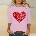 thumbnail image 1 of TrendVibe365 Valentines Womens Tops Womens Tops 3/4 Sleeve T Shirt Plus Size Round Neck Polyester Casual Love Heart Printed Lover Gift Blouse Tops for Valentines Gifts Pink XL, 1 of 4