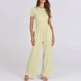 thumbnail image 1 of successthop Wide Leg Jumpsuits for Women Beige Ribbed Pants Solid Elastic Empire Waist Oversized Wide Leg Flattering Overalls Long Short Sleeve Rompers One Piece Free Dupe, 1 of 7