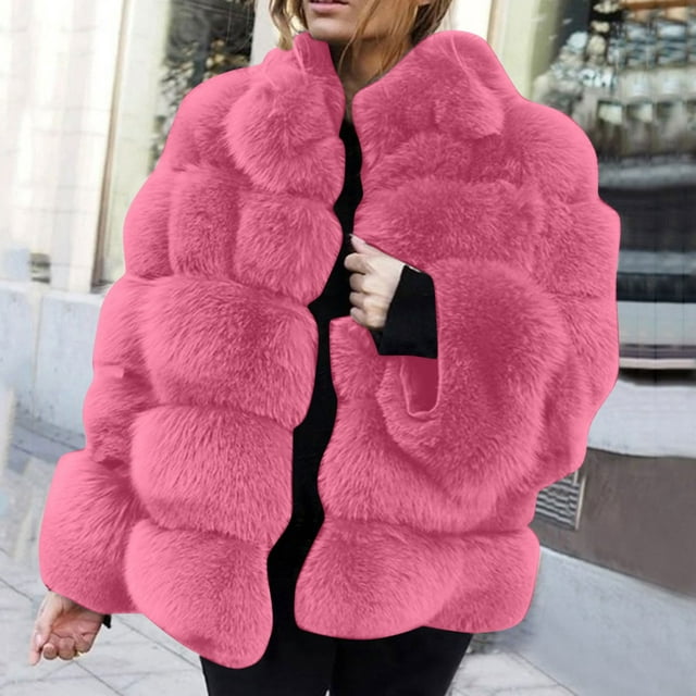 TrendVibe365 Winter Coats for Women Warmer Hot Pink Faux Wool Jacket ...