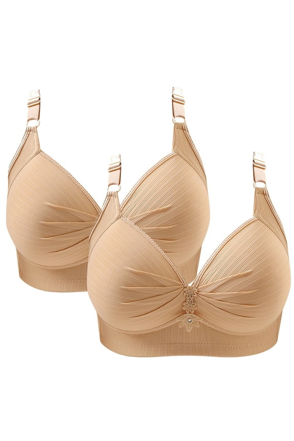 No Wire Bras for Women Plus Size Pack of 2 No Underwire Push up Bralettes Padded Triangle Adjustable Strap Corset Bra Full Coverage Crop Cami Top Comfort Shapewear Nude 5XL