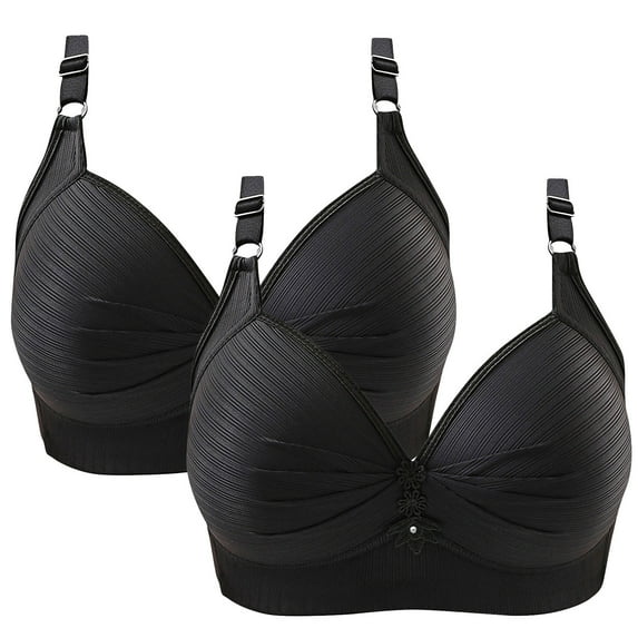 successthop No Wire Bras for Women Plus Size Pack of 2 Wireless Push up Bralettes Padded Triangle Adjustable Strap Bustier Full Coverage Crop Cami Top Comfort Lingerie Black 3XL