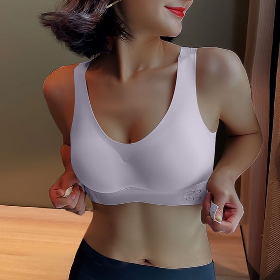 successthop Wire Free Bras with Support and Lift Womens Wireless Push up Bralettes Padded Cross Side Buckle Back Wide Strap Supportive Bustier Full Coverage Crop Tank Top Comfy Underwear Gray 2XL