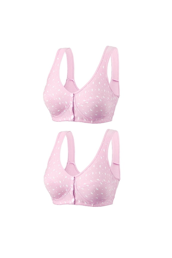 successthop Wirefree Bras with Support and Lift Womens Pack of 2 Daisy Floral Wirefree Push up Bralettes Padded Snap Front Close Wide Strap Corset Bra Crop Tank Top Comfortable Shapewear Pink S