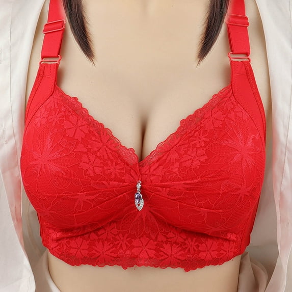 TrendVibe365 Wireless Bras for Women Support Plus Size Lace No Underwire Push up Bralettes Padded Adjustable Strap Corset Top Full Coverage Crop Cami Top Comfortable Shapewear Red 3XL