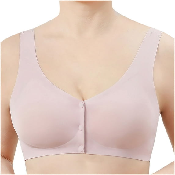 TrendVibe365 Wireless Bras for Women Wireless Push up Bralette Padded Snap Front Close Wide Strap Bustier Full Coverage Crop Tank Top Comfort Underwear Pink XL
