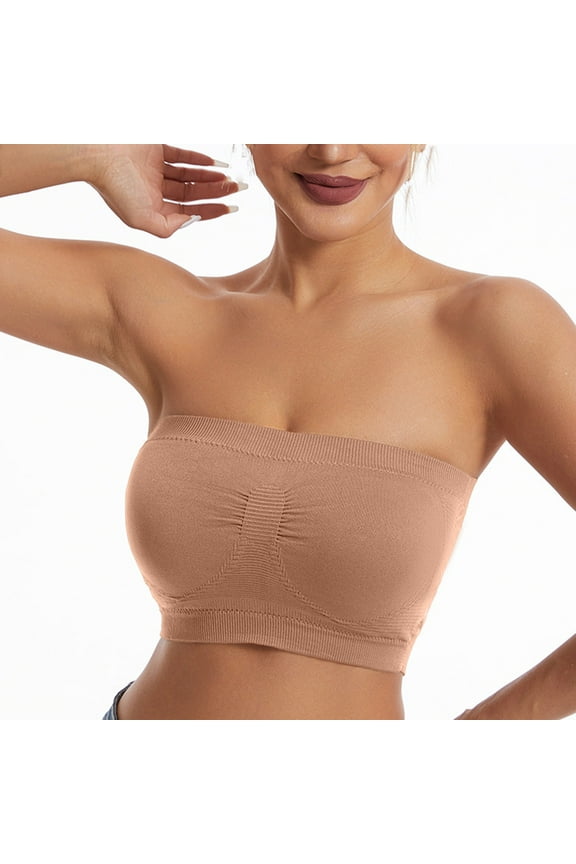 Wireless Bras for Women Bandeau Stretchy Wirefree Push up No Show Bralettes Padded Corset Top Full Coverage Cute Lingerie Nude M