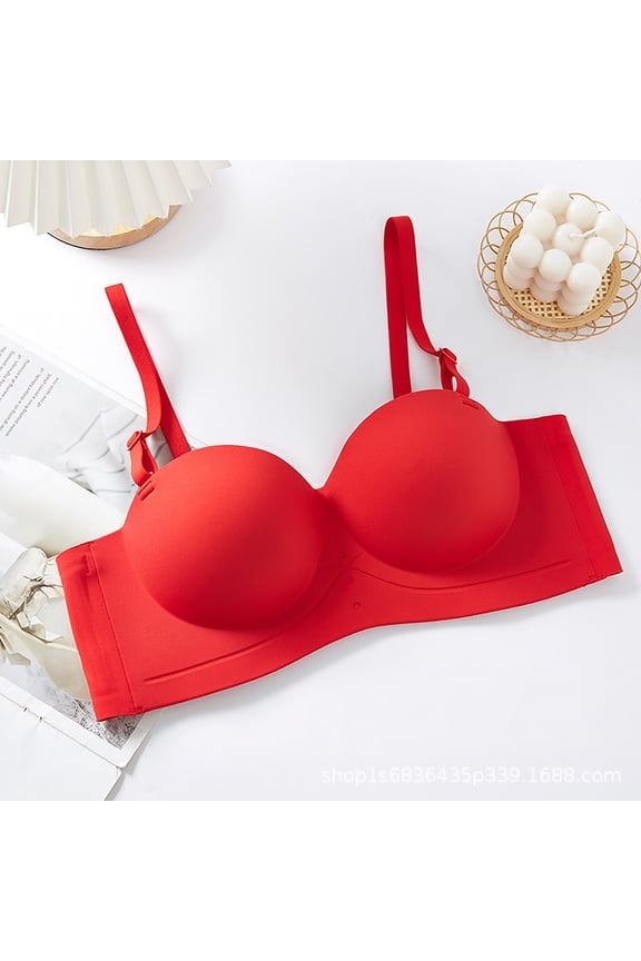Wireless Push up Bra Womens Shelf No Underwire Push up No Show Bralettes Padded Adjustable Strap Small Chested Corset Bra Full Coverage Crop Cami Top Comfy Shapewear Red L