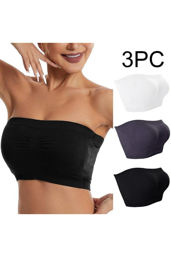 Wireless Strapless Bra Women 3 Pack Strapless Stretchy No Wire Push up Seamless Bralettes Padded Corset Full Coverage Comfortable Underwear Gray XL